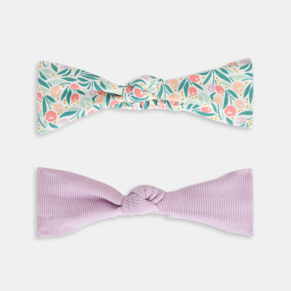 عصابة رأس معقودة باللون البنفسجي، للفتيات الصغيرات (مجموعة من قطعتين)